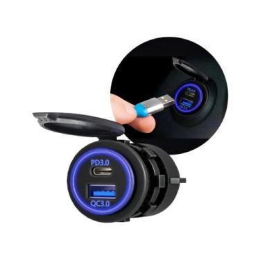 Imagem de Carregador de Celular Automotivo Tomada USB e Tipo C Pd3.0 Com Led Azu