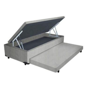 Imagem de Cama  Box Baú  Auxiliar Solteiro  Suede Espuma 8cm 45x88x188 Cinza