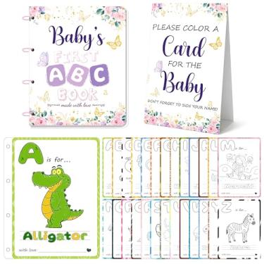 Imagem de Baby's First ABC Book Jogo de Atividade e Lembrança de Chá de Bebê com 24 Canetas de Aquarela, Divertido e Interativo Jogo de Chá de Bebê para Convidados, Alternativa Única de Livro de Visitas