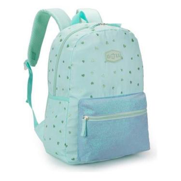 Imagem de Mochila Escolar Feminina Corações Glitter C/ Chaveiro Pompom - Kika, V