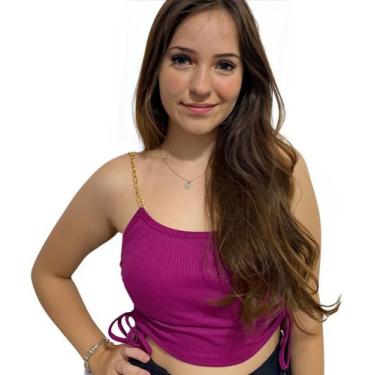 Imagem de Cropped com bojo feminino alça corrente amarrar ajustável - Look Dream