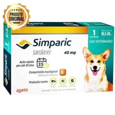 Imagem de Antipulgas e Carrapatos Simparic Cães de 10,1 a 20kg com 1 Comprimido 