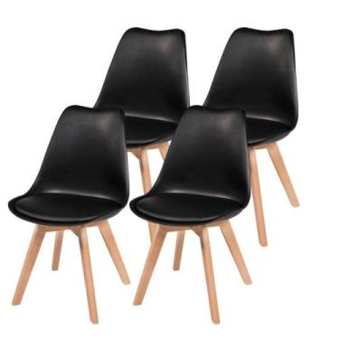 Imagem de Kit 4 Cadeiras Charles Eames Leda Design Wood Estofada Preta - UNIVERS