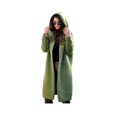 Imagem de Cardigã Feminino De Cashmere Manga Longa Cor Sólida Tricotado Grosso P