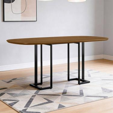 Imagem de Mesa de Jantar 6 Lugares Retangular Orgânico 180cm Pés Industrial Alina N01 Cinamomo Preto - Lyam Decor
