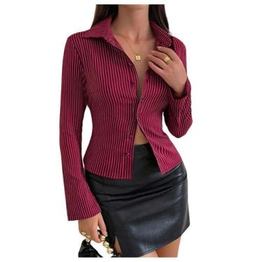 Imagem de Blusa de trabalho feminina listrada de manga comprida da Shirt SweatyR