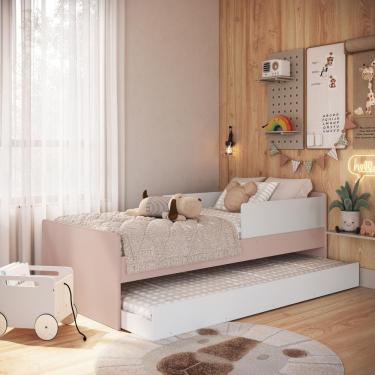 Imagem de Cama Infantil Montessori De Solteiro 188x88 Cm Em Mdp Com Cama Auxiliar E Protetor Late...