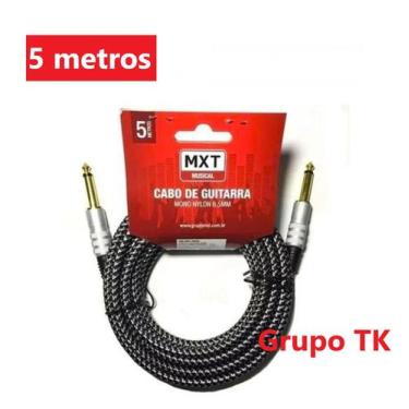 Imagem de Cabo P10 X P10 _ 5 metros MXT Acabamento em Tecido, Preto e branco