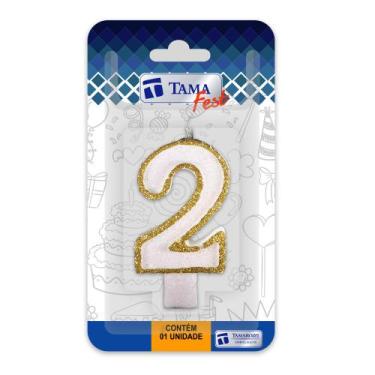 Imagem de Vela de aniversário Número Branco e Dourado Nº 2 com 10 un. - TAMAROZZ