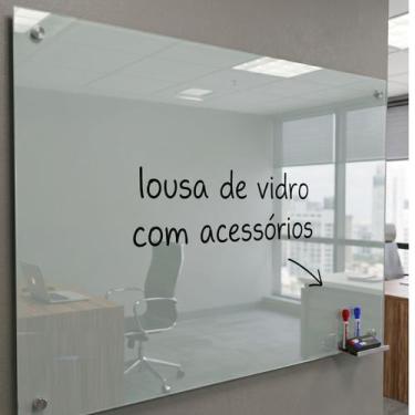 Imagem de Lousa 80x60 de vidro branca 6mm escolar escrita escrever branco c/ sup