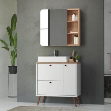 Imagem de Conjunto completo de Banheiro MDF com Armário e Gabinete com Pés Com E