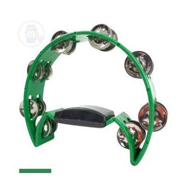 Imagem de Pandeiro Meia Lua Verde Inox Profissional Com 12 Platinelas - SPANKING