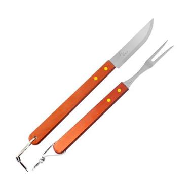 Imagem de Kit Churrasco Wood Garfo e Faca 2 Peças Inox e Madeira - Art House