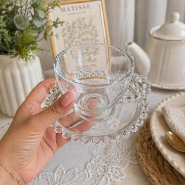 Imagem de Jogo Xícaras Chá 220ml Cristal Hauskraft Bubbly Com Pires Kit 4 Luxo E