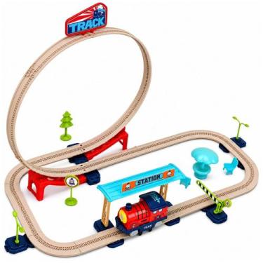 Imagem de Brinquedo de Montar Pista e Estação de Trem Deluxe 2 em 1 C/ Som Caste