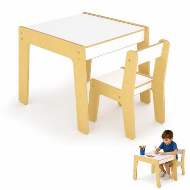 Imagem de Conjunto Mesa e Cadeira Infantil Montessori com Design Montessoriano e Pintura Atóxica em MDF 35KG