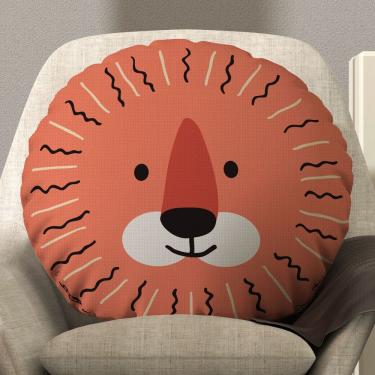 Imagem de Almofada Redonda Avulsa Cheia Infantil Bichinhos 45cm X 45cm - Enchimento De Silicone Estampa Leão