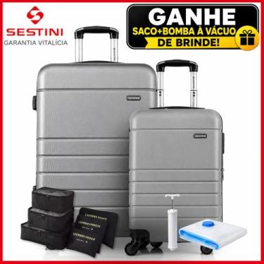 Imagem de Kit Malas Sestini Bordo 10kg Média 23kg ABS Super Resistente Espaçosa 
