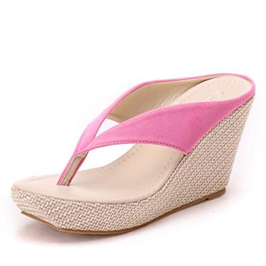 Imagem de Sandálias de praia femininas Crystal Queen, plataforma anabela, sandálias de salto alto, chinelos, chinelos, chinelos, chinelos brancos plus size, rosa, 7