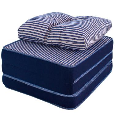 Imagem de Puff Multiuso 3 Em 1 + Travesseiro Jacquard Azul Solteiro Bf Colchões