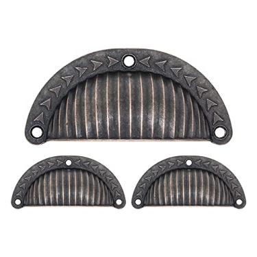 Imagem de 3 Puxadores Colonial Concha Gaveta Armario Cristaleira Retro (Bronze Envelhecido)