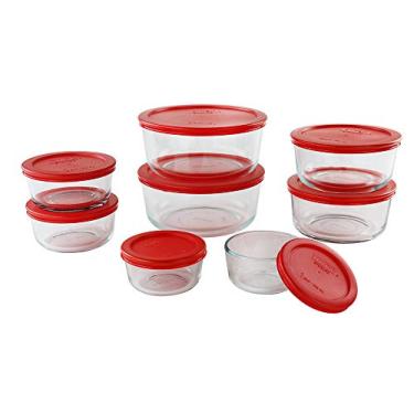Imagem de Pyrex Simply Store Recipientes de vidro para armazenamento de alimentos (conjunto de 16 peças, tampas livres de BPA, seguro para forno)