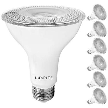 Imagem de Luxrite Pacote com 6 lâmpadas de inundação LED PAR30, equivalente a 75W, branco macio 3000K, 850 lúmens, 11W regulável, lâmpada de holofote para ambientes externos, classificação úmida, base padrão E26, listado pela UL