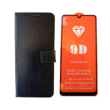Imagem de Kit Capa Capinha Case Carteira Flip + Película 9D Compatível Samsung Galaxy A31