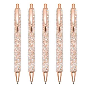 Imagem de Gullor 5 canetas esferográficas, canetas esferográficas com glitter, tinta preta, ponta média, 1 mm, para escritório aniversário de casamento, ouro