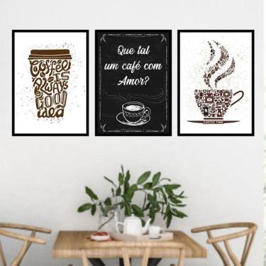 Imagem de Kit 3 Quadros Decorativos Que Tal um Café Com Amor?