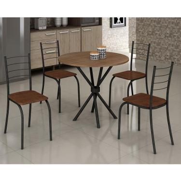 Imagem de Conjunto Mesa Rendonda 4 Cadeiras Imbuia Minas Móveis Teixeira Martelado/Marrom/Imbuia