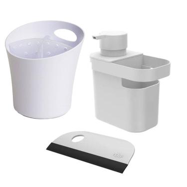 Imagem de Kit Dispenser Porta Detergente Escorredor Talheres Rodo Compacto Pia Cozinha Branco - Ou