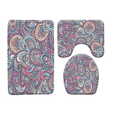 Imagem de Tapete de banho estilo étnico tibetano conjunto de 3 peças tapete de porta tapete de banheiro tapete antiderrapante tampa de assento de vaso sanitário produtos de banheiro, 1799L, conjunto de 3 peças, 400mmx600mm