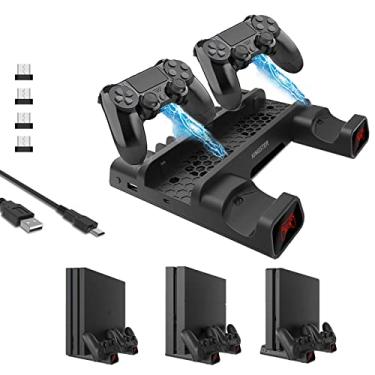 Imagem de Base Vertical Carregador Cooler, Base de resfriamento compatível com PS4/PS4 Pro/PS4 Slim, Controller Charging Dock Station com suporte vertical mais frio, carregador de controle duplo