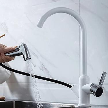 Imagem de Torneira de cozinha preta torneira de cozinha puxe para fora pia de cozinha misturador de corrente de níquel escovado cabeça de pulverizador cromado torneira de água de cozinha, CF04061BRANCO, China