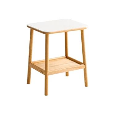 Imagem de Mesa lateral de canto moda pequena mesa de chá mesa de centro criativa 2 andares mesa lateral sala de estar sofá móveis laterais, mesa de chá de carvalho mesa de centro
