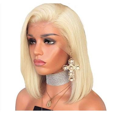 Imagem de Forawme Perucas de renda frontal para mulheres 30,5 cm sem cola pré-colada 613 cabelo humano liso loiro orelha a orelha bob perucas linha do cabelo natural