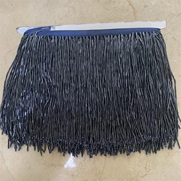 Imagem de 5 jardas 15 cm (6 polegadas) de vidro pesado cor dourada semente com contas de franja lâmpada guarnição de artesanato, azul marinho