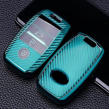 Imagem de CSHU Fibra de carbono TPU Carcaça Chave Carcaça Porta-chaves Porta-chaves Porta-chaves, apto para Kia Ceed Rio Rio5 Sportage R K3 KX3 K4 K5 Ceed Sorento Cerato Optima, verde