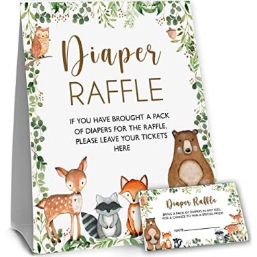 Imagem de Yuzioey Placa e bilhetes de assaduras da floresta, cartas de jogo de chá de bebê floresta, bilhetes para rafletor de fraldas para chá de bebê neutro, de gênero florestal