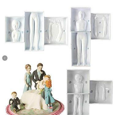 Imagem de Conjunto de 3 moldes de plástico humano em formato de pendente 3D Homem mulher criança boneca braço corpo perna argila polímero faça-você-mesmo moldes bolo decoração de artesanato molde ferramenta de cozimento