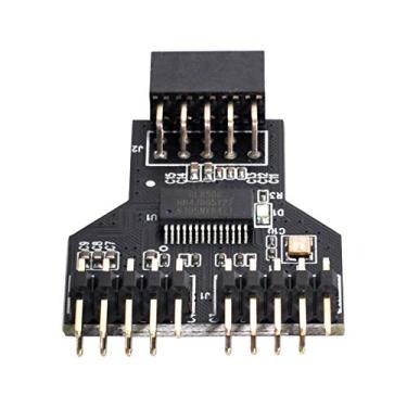 Imagem de Cablecc Placa mãe 9 pinos USB 2.0 cabeçalho 1 para 2 extensão fêmea conector hub adaptador porta multilier