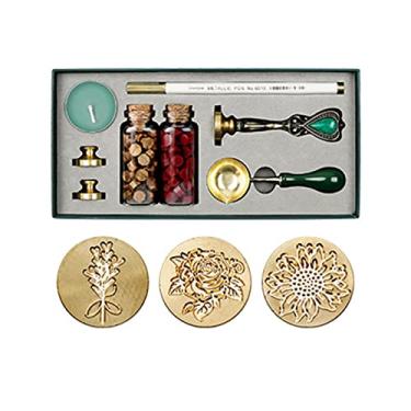 Imagem de Moniss Kit Selo de Cera Retro Selando Grânulos de Cera Colher de Derretimento de Cera Selo de Cera Selo Vela Cabeça de Cobre Substituível Caneta Metálica para Envelopes Cartas Cartões Convites de Casamento Embalagem Presente Selagem Artes de Decoração