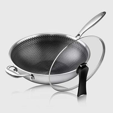 Imagem de Panela antiaderente dupla face colmeia 304 wok de aço inoxidável sem fumaça de óleo frigideira wok sem fósforo pequena surpresa