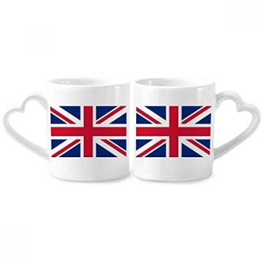 Imagem de Conjunto de canecas de porcelana para casal bandeira nacional do Reino Unido Europa país casal copo amante alça de coração