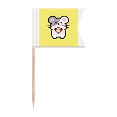 Imagem de Linda bandeira de palito de dente auspiciosa de desenho animado adorável marcando para festa bolo comida prato de queijo