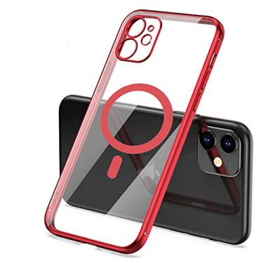 Imagem de Estojo de carregador magnético sem fio fashion chapeamento para iphone 14 13 12 11 pro xs max x xr 7 8 plus capa transparente de silicone, vermelho, para iphone 12mini