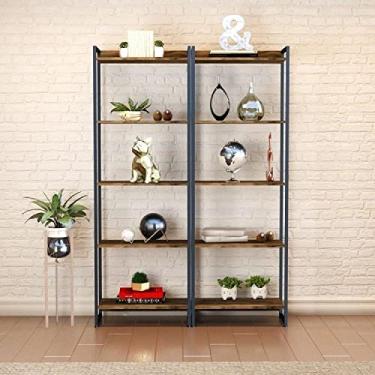 Imagem de Conjunto 2 Estantes para Livros Altas Industrial Aço 5 Prateleiras 187x60cm Active Yescasa Carvalho