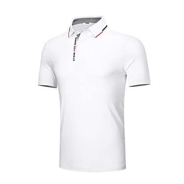 Imagem de Polo de golfe leve camisas masculinas verão tops de manga curta respirável elástico desgaste tênis ajuste regular casual esporte jersey, branco, M (peito: 100cm)