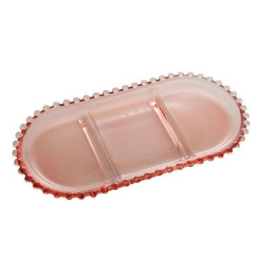 Imagem de Petisqueira Cristal Oval 3 Divisões Bolinha Rosa 30X15x2cm - Wolff